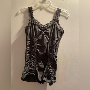 Deep Gray Lace Trim Tank Top